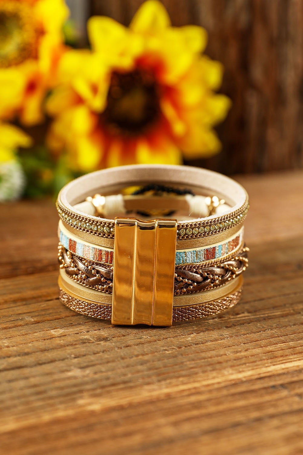 Aztek Gold & Leather Bracelet