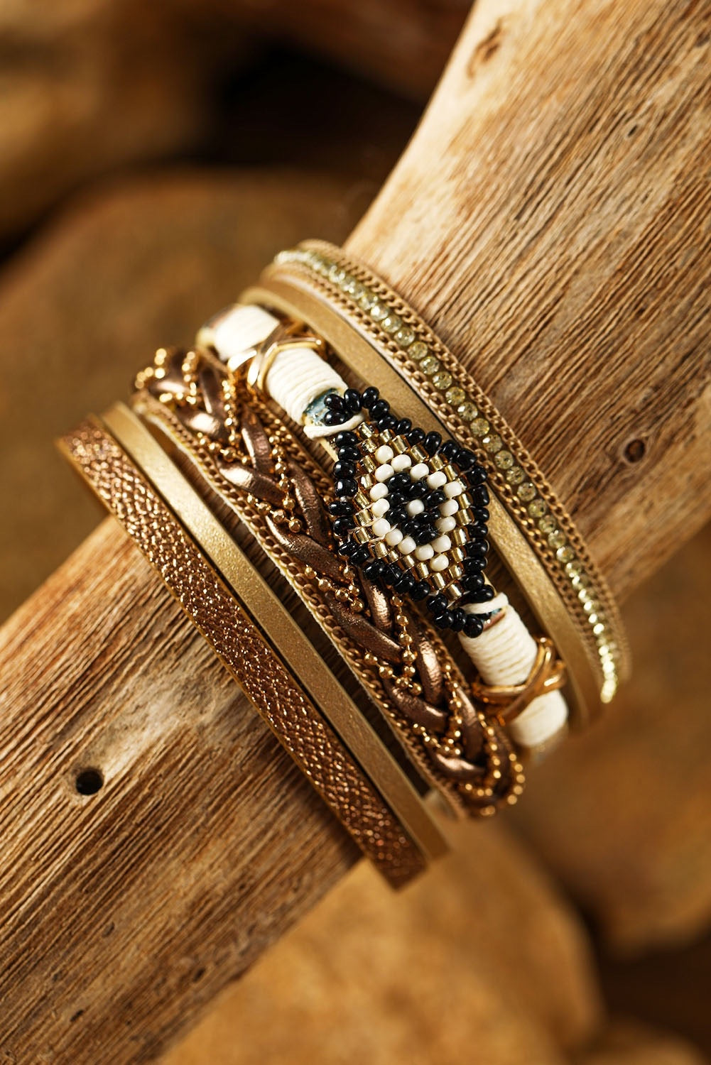 Aztek Gold & Leather Bracelet