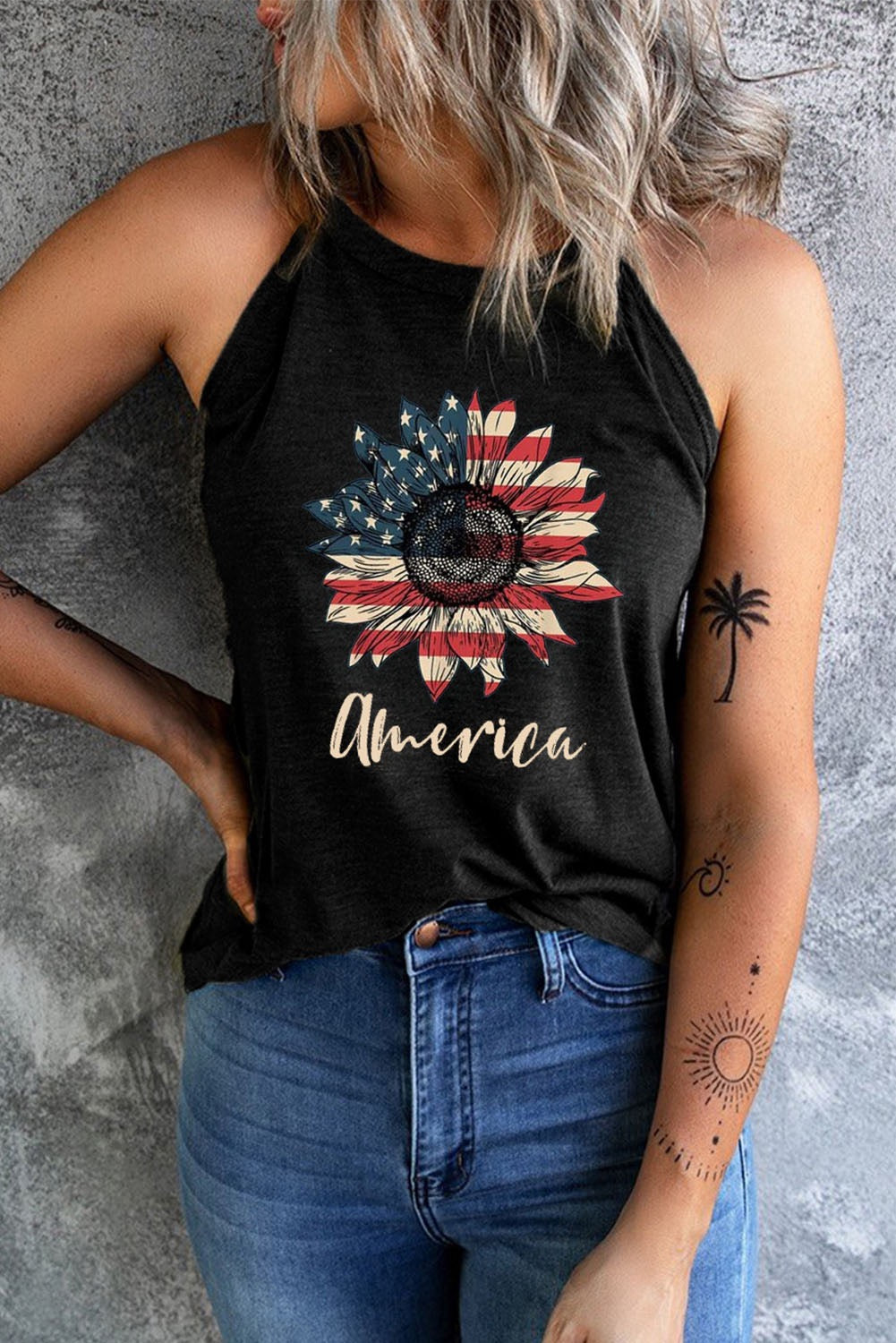 American Flag Sunflower Tank Top